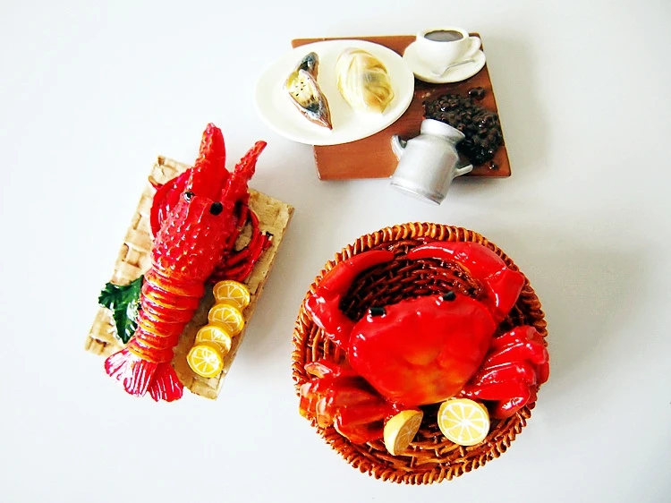 Ручной работы морепродукты Омары Краб устрицы 3D магниты на холодильник высокое