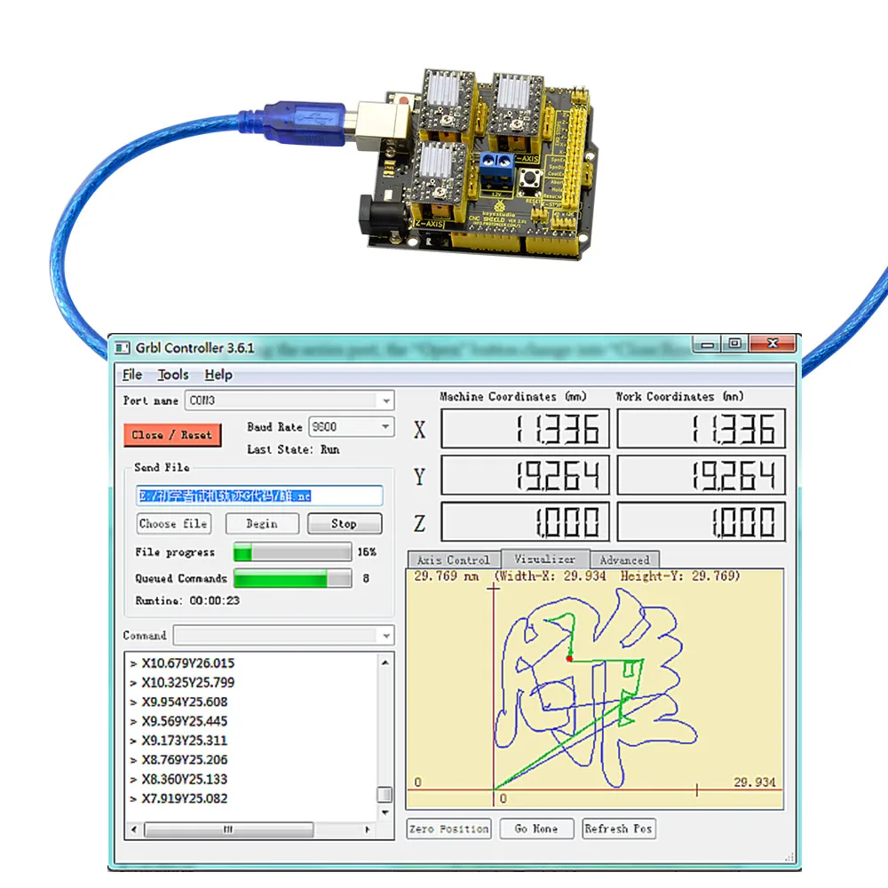 Keyestudio CNC Комплект для arduino CNC Shield V2+ UNO R3+ 3xA4988 GRBL совместимый