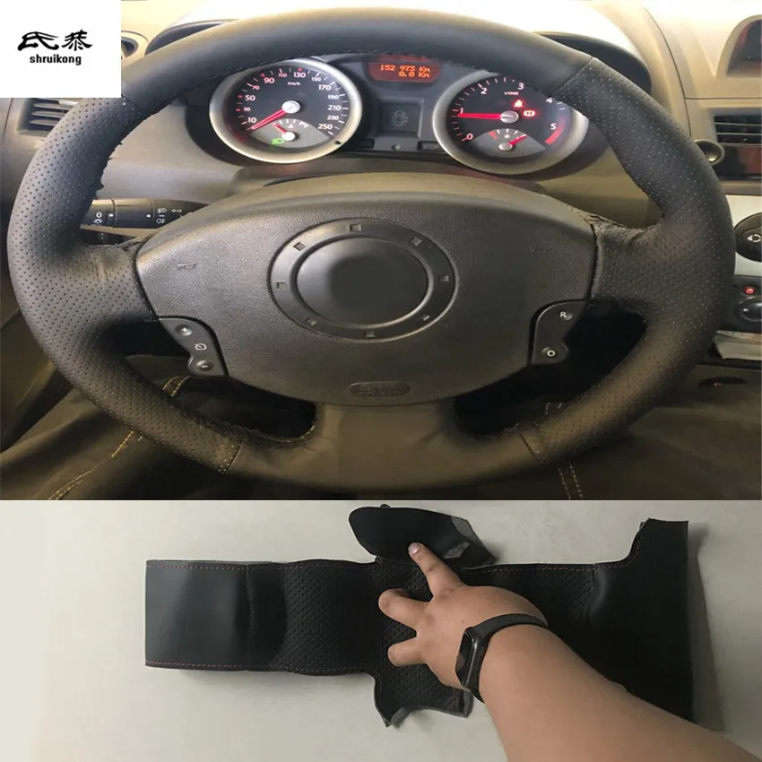Прошитый чехол рулевого колеса автомобиля из микрофибры для Renault Megane 2 2003-2008 Kangoo 2008-2012 Scenic 2 2003-2010