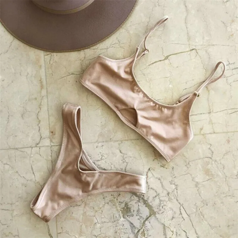 Женский купальник-бикини однотонный цвет в ассортименте S M L XL XXL 2019 | Женская