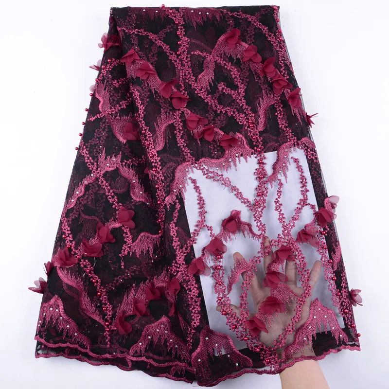 Высококачественная нигерийская Свадебная 3D кружевная ткань оранжевого цвета