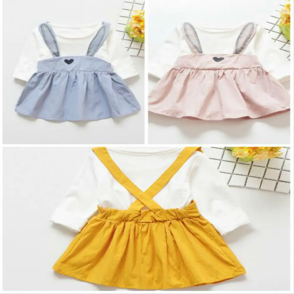 2019 новорожденная девочка одежда платье мультфильм кролик уши фальшивая лямка