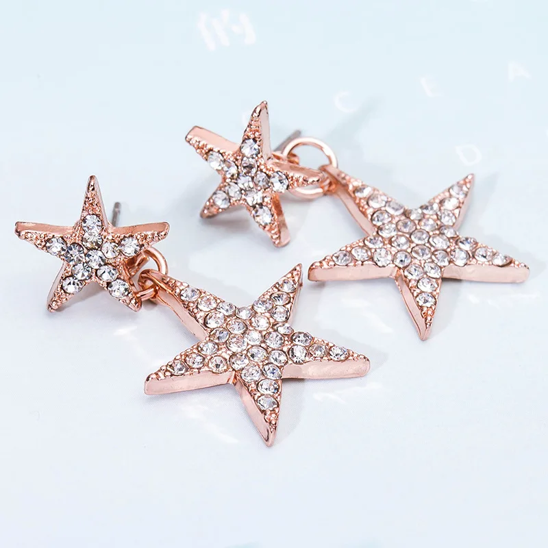 10 пар/лот шины Double Star серьги для женщин с украшением в виде кристаллов Золотая