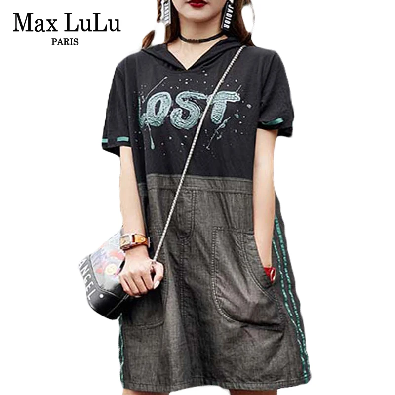 Max LuLu Летняя мода корейский бренд девушки панк уличная женская джинсовая Лоскутная мини-платья Сексуальная Vestidos Женская повседневная одежда