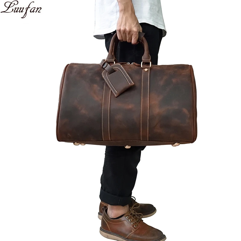 

Vintage Men Travel Bag Crazy horse genuine leather big capacity travel duffel bags cowhide luggage weekend duffle bag for male