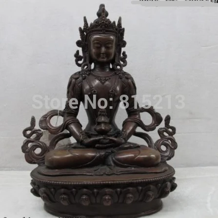 

bi00864 Tibet purple Bronze Red Copper Longevity Amitayus Kwan-Yin GuanYin Buddha Statue
