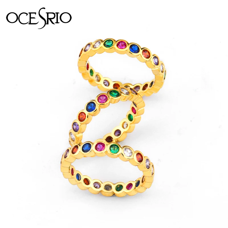Золотое заполненное кольцо с радужным покрытием тонкий кубический циркон