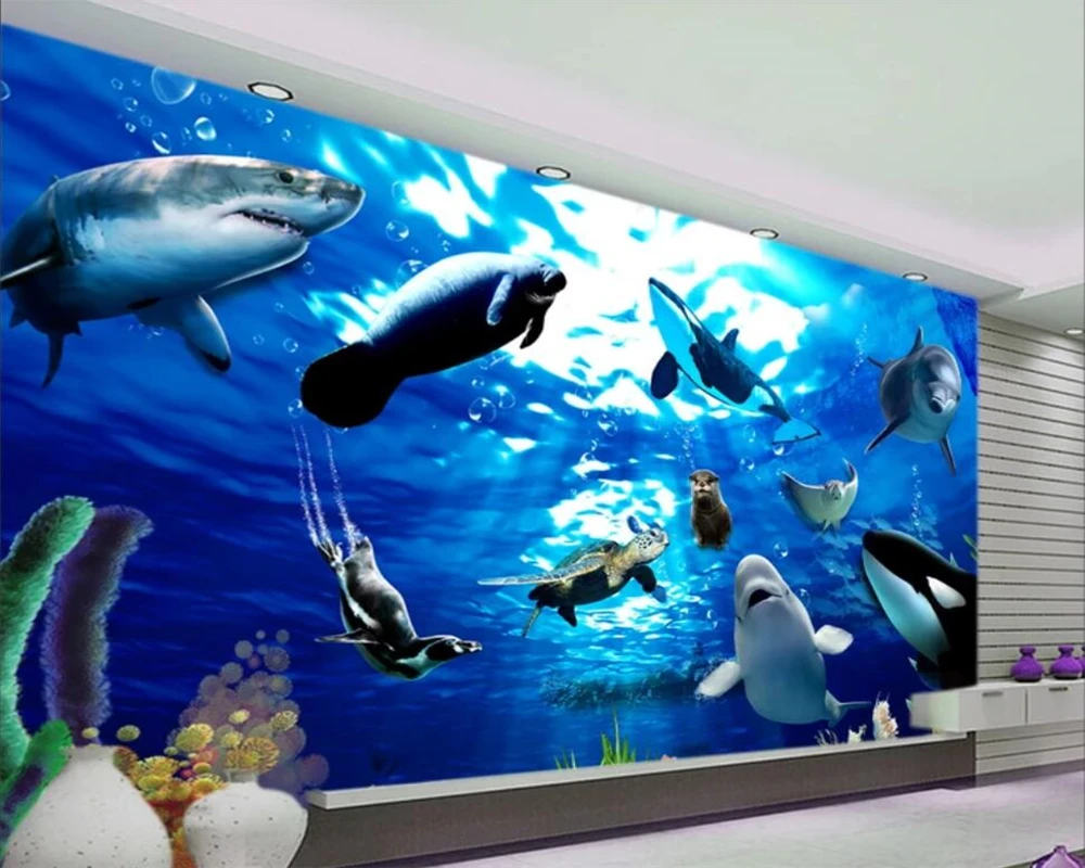 Фотообои beibehang на заказ Красивые 3D Подводные Животные мира Изысканная Настенная
