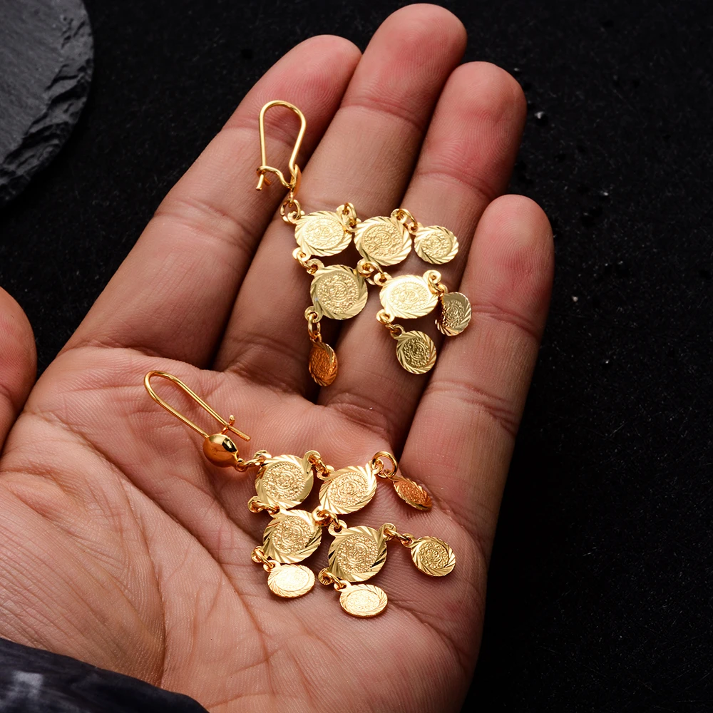 WANDO новые монеты серьги девушки Для женщин золото Цвет арабского мусульманского