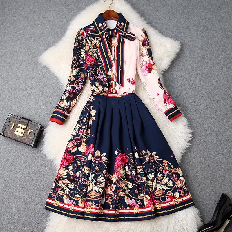 Работа в офисе комплект одежды 2019 новая весна печати лук рубашка High Street женские