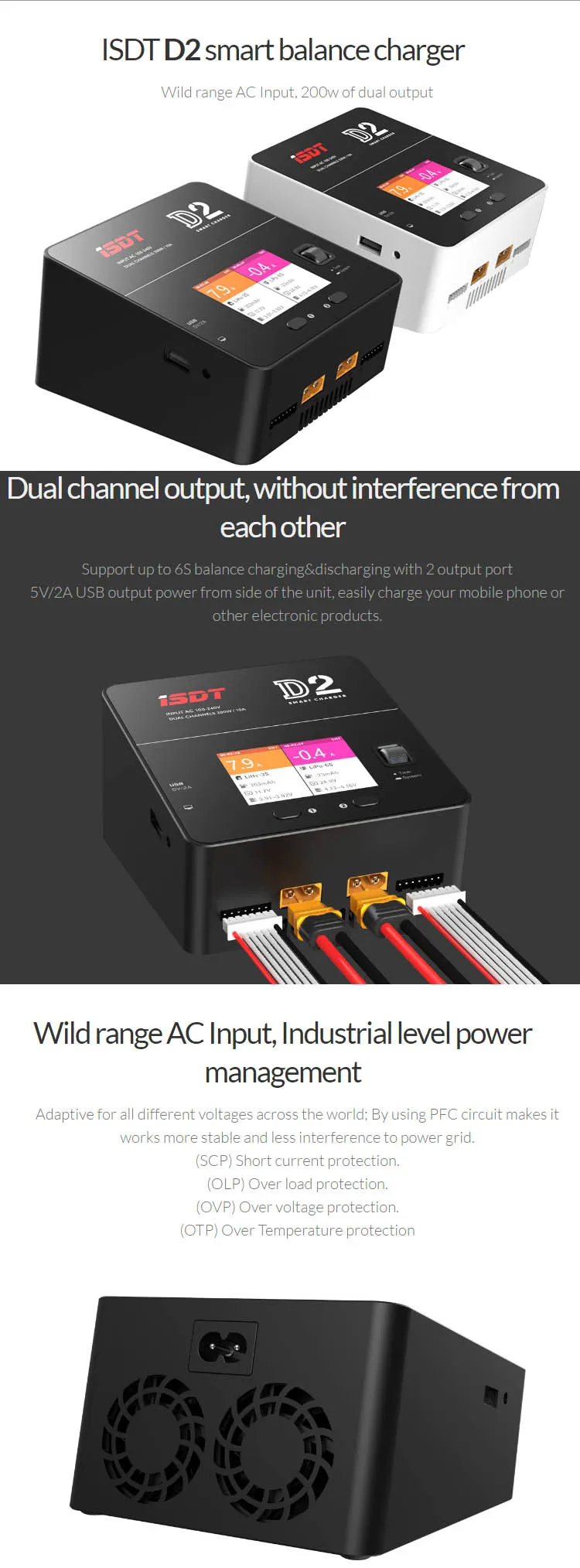 ISDT D2 200 Вт 24A AC двухканальный выход умный аккумулятор баланс зарядное устройство