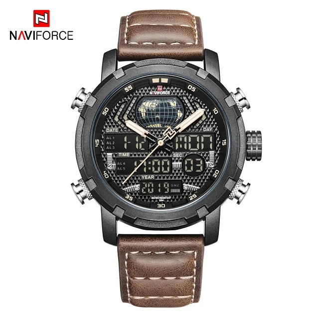 NAVIFORCE водонепроницаемые мужские военные спортивные часы, мужские роскошные брендовые аналоговые цифровые кварцевые часы, мужские часы с двойным дисплеем - Цвет: Brown Black