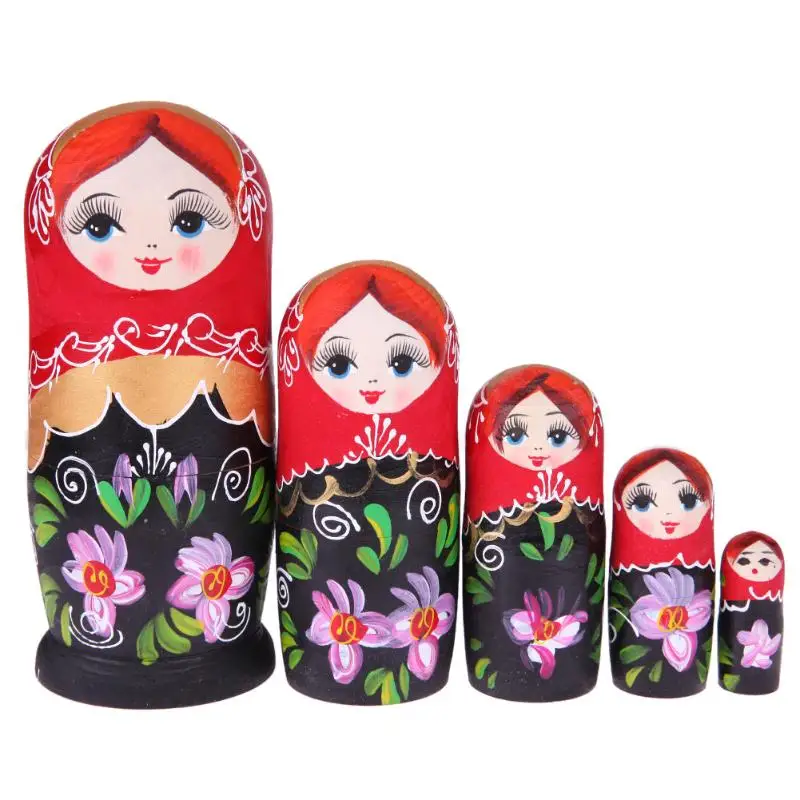 

5 слоев/партия, черные, красные, для девочек, липа, Русская Матрешка, куклы ручной работы, куклы, детские игрушки, детский подарок, дерево, русс...