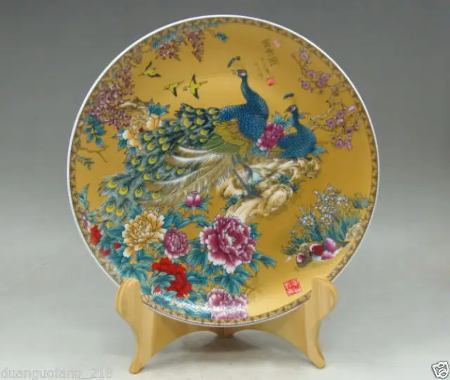 

Chinese Famille Rose Porcelain noble painting 2 phoenix flowers Plate &Base