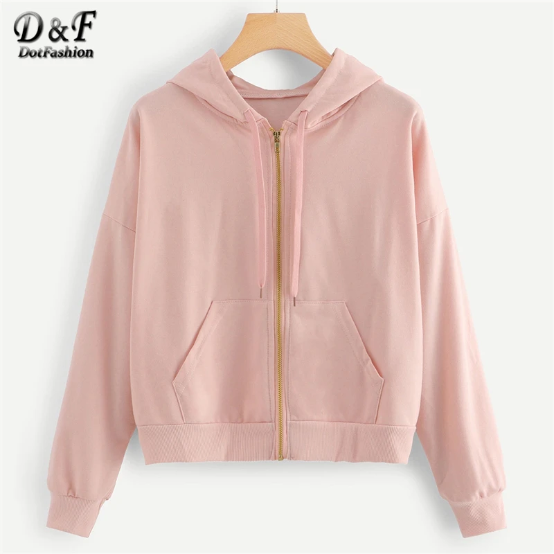 Dotfashion вельвтовые штаны с розовой шнуровкой, однотонная женская куртка, весна, повседневная одежда с капюшоном, пальто, ветровка, на молнии, с капюшоном, верхняя одежда