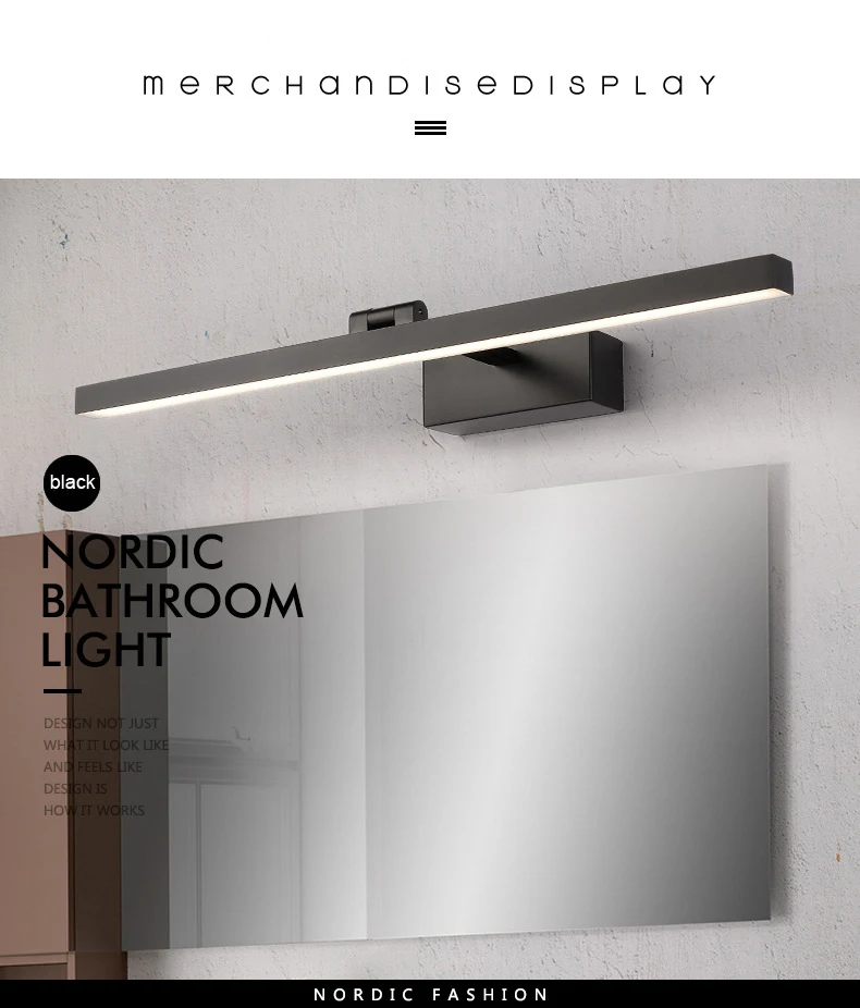 ECOBRT Modern Led bathroom vanity Lights Indoor Mirror Wall Picture Lights in bedroom Black makeup Display Wall Lamps Sconces
