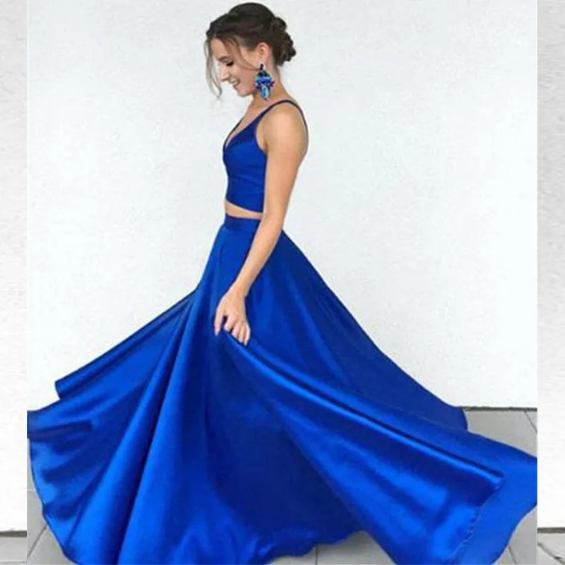 

Женское вечернее платье с V-образным вырезом, темно-синее платье из двух предметов для выпускного вечера