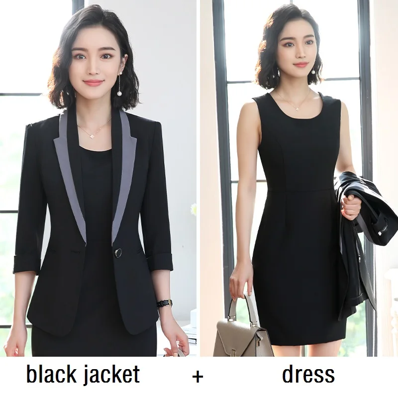black jacket dress ACRMRAC женский стиль летний костюм с половинным рукавом сплошной цвет тонкий пиджак платье бизнес OL формальное платье костюмы - Цвет: black jacket dress