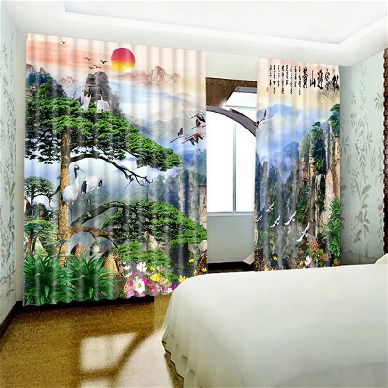 Цветные китайские традиционные художественные шторы с рисунком затемняющие для