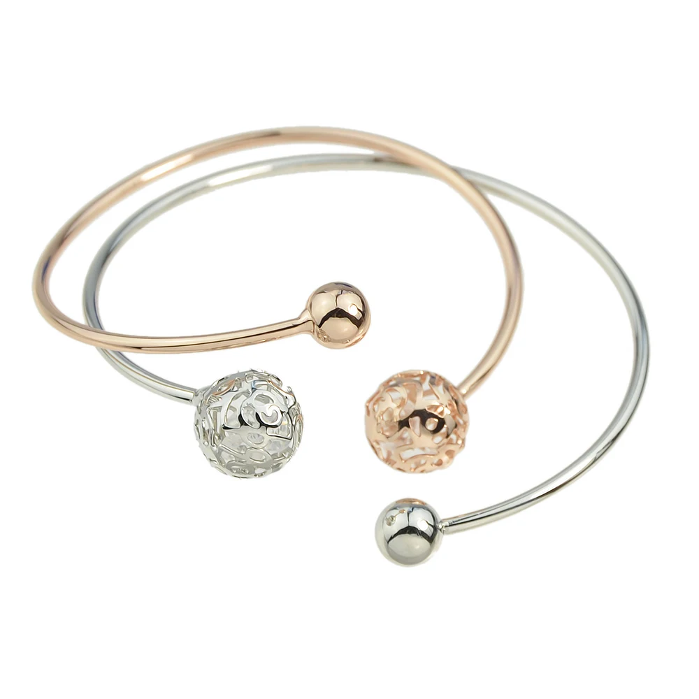 Feelshine Rose Gold Silver Color With Rhinestone Hollow Out Pattern Ball Shape Open Cuff Bracelets Bangles For Women Jewelry | Украшения и