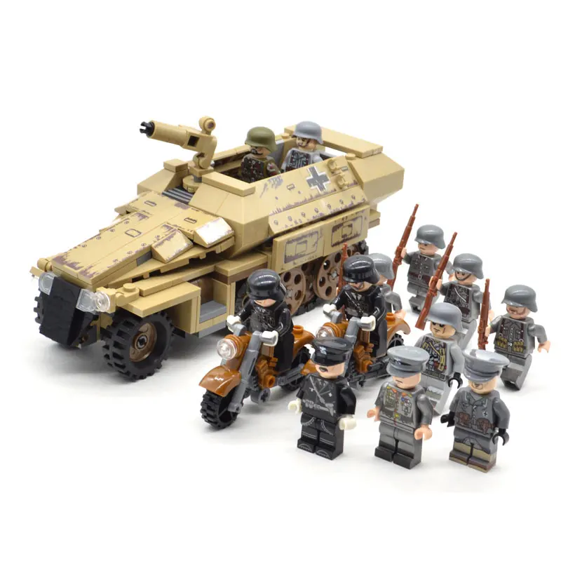 Набор из 12 фигурок, мини бронированный автомобиль 5D KFZ 251, 355 шт, мотоциклы Kar 98 k, строительные блоки, кирпичи, Подарочные игрушки для детей