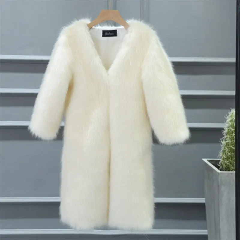 Long Beige Большие размеры, женские зимние куртки, длинное пальто из искусственного меха, модное пальто из искусственного лисьего меха, куртка, теплая куртка из искусственного меха, парка, Женская настраиваемая - Цвет: Long Beige