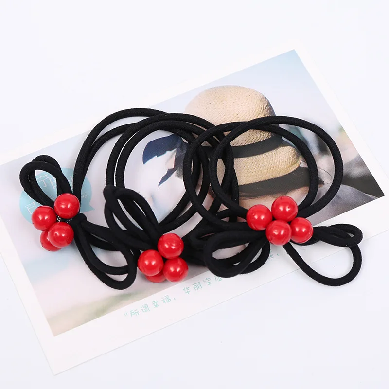 

Flower Crystal Ponytail Holder Hair Rope Gifts Elastic Pearl Adjustable Hair Bands Rubber Rope Headdress Red 1PC/2PCS