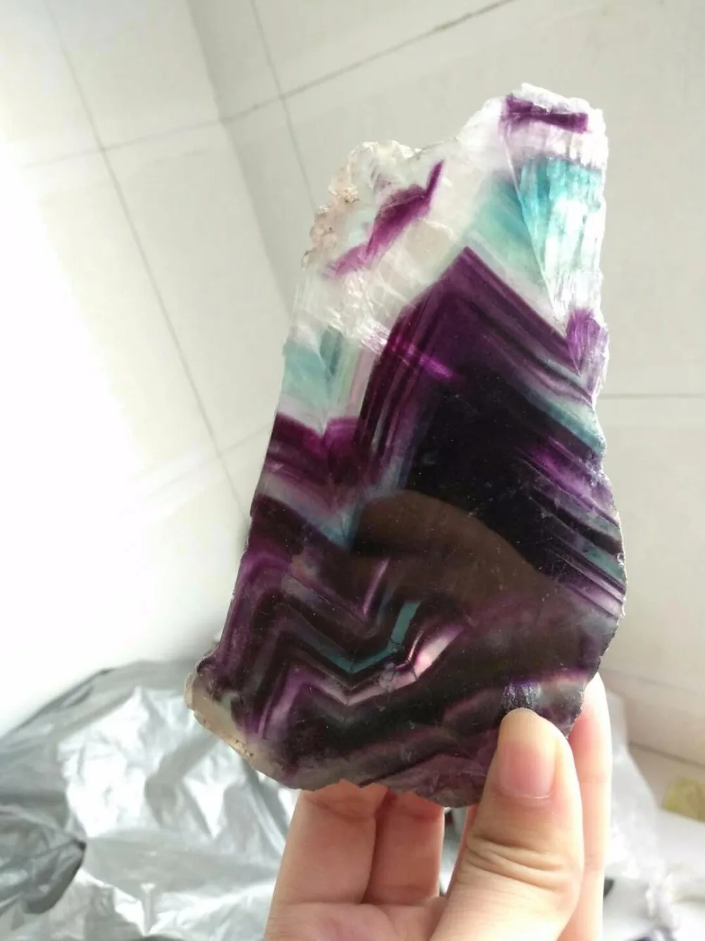 

300-400g multicolor fluorite crystal original stone specimens slice fluorite slice