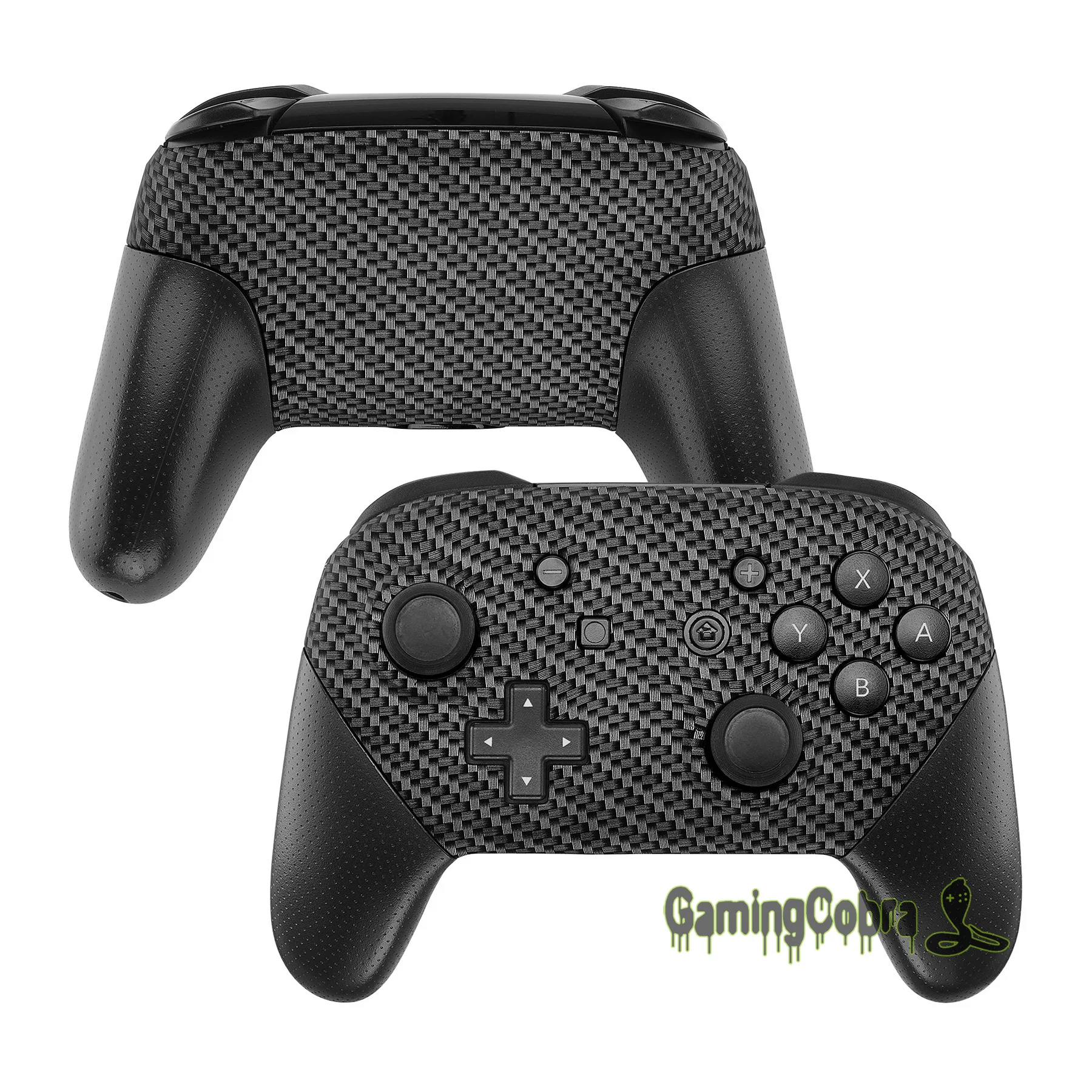 

eXtremeRate Black Silver Carbon Fiber Patterned Soft Touch Faceplate and Backplate Shell Housing for NS Switch Pro Controller