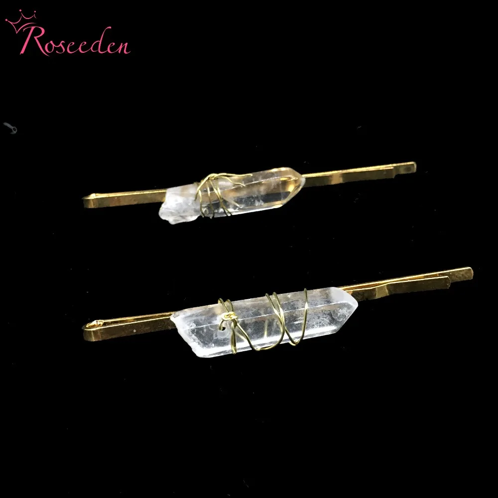 Изысканная Свадебная кварцевая шпилька ручной работы с натуральным кристаллом