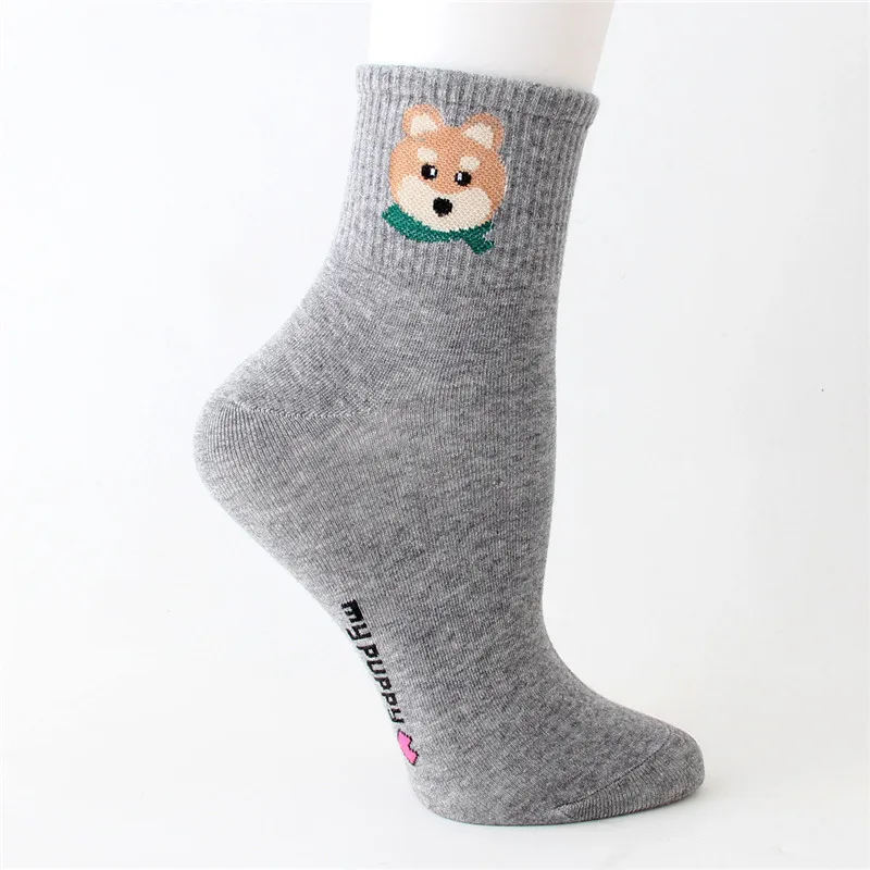 Новинка, милые носки с собачкой из мультфильма, Kawaii, женские носки из чесаного хлопка, женские повседневные носки с забавными милыми животными, с рисунком Шиба-ину