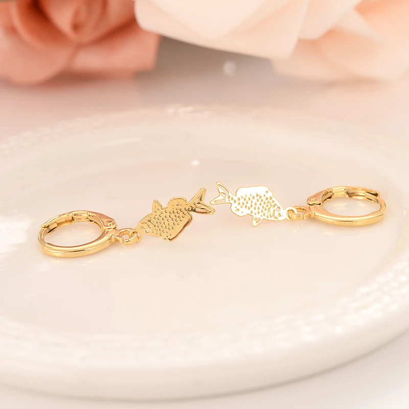 Dubai gold jewelry earrings enamel fish hook drop holiday for summer women Mom kids Gifts | Украшения и аксессуары