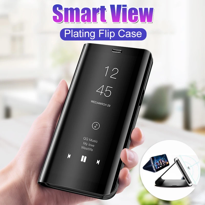 Умный зеркальный прозрачный флип чехол для Samsung Galaxy J3 J7 J5 A3 A5 A6 A8 A7 2018 2017 S8 S9 Plus Note 8 9