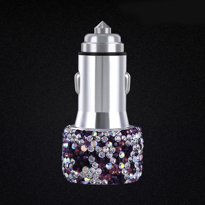 Dual USB Car Charger For Mobile Phone Tablet GPS Fast Charger Crystal Diamond Phone 3 Data Line Wire in Car Cigarette Lighter
