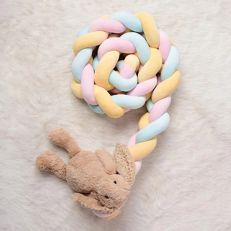 pink yellow blue Нордическая длинная плетеная Подушка, хлопковые повязки с узлом, подушка, декоративная подушка для дивана, детский бампер, детская кроватка, защита для детской комнаты, декор 1,5 м - Цвет: pink yellow blue