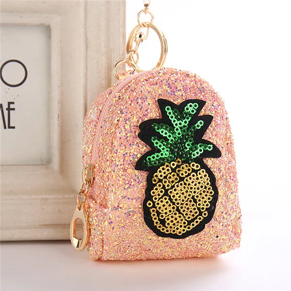 5 Cute Pineapple Keychain Glitter Pompom Sequins Key Ring Gifts Llaveros Mujer Charms Bag Accessories Key Chain Mini Coin Purse - Цвет: 5