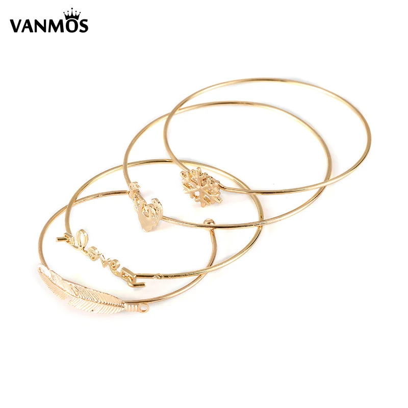 Vanmos/Новые модные золотые цветные браслеты с оленьей головкой и листьями снежной