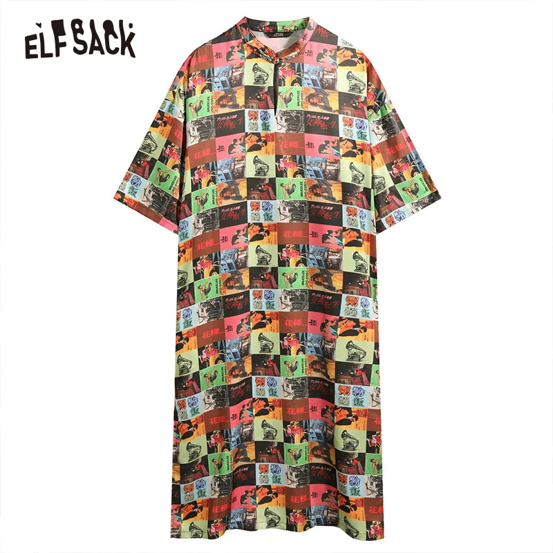 ELF SACK/винтажное повседневное женское праздничное платье с принтом, модный уличный сверхразмерный женский сарафан, летнее пляжное платье