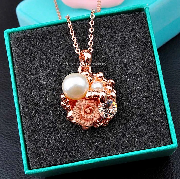 Женское Ожерелье с кулоном и искусственным жемчугом розовое золото|necklace
