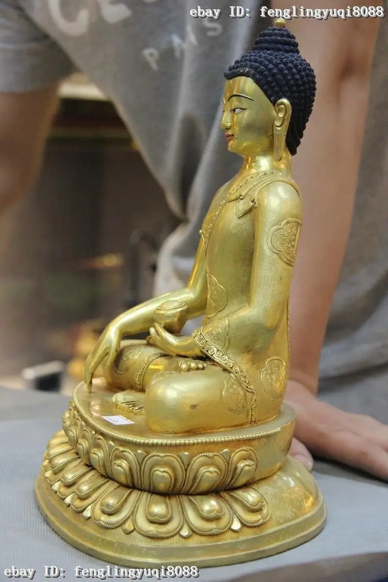 Тибетский старый чистый бронзовый медный Золотой Позолоченный Восемь Сокровищ