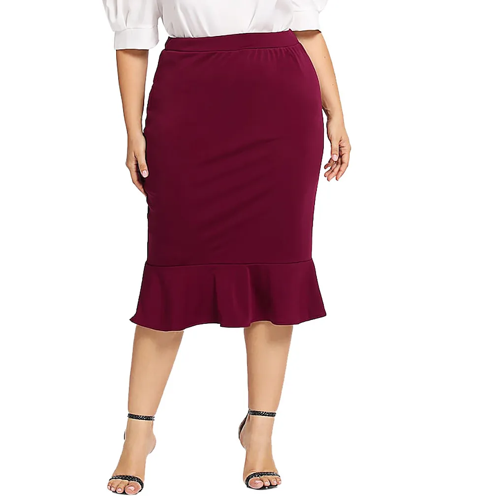 Юбка KLV Женская Повседневная до колена юбка годе с эластичным поясом однотонная
