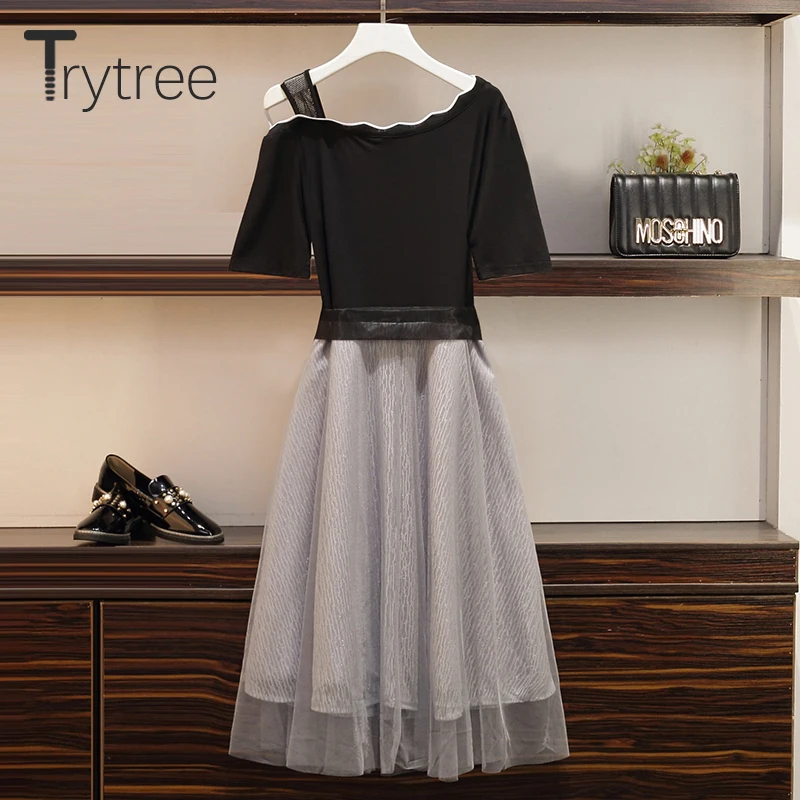 Trytree/летние женские платья повседневные с вырезом лодочкой Лоскутная Сетка