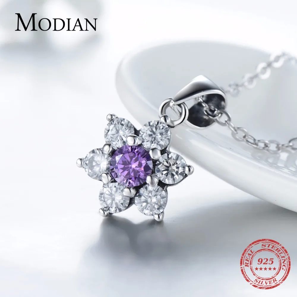 Цепочка Modian из 100% серебра 925 пробы с подвеской в виде цветов модное простое