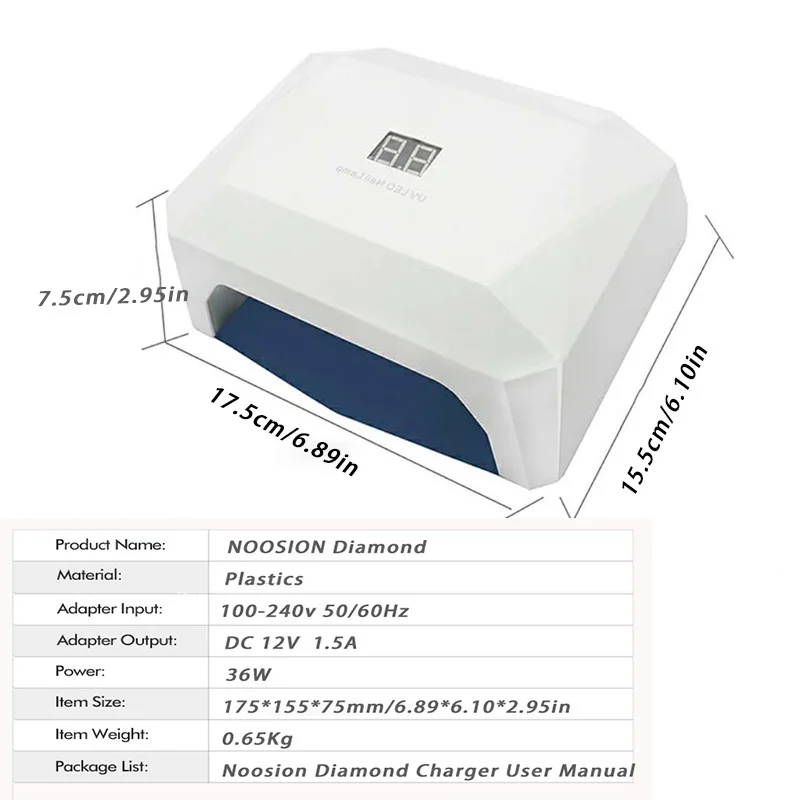 NOOSION Diamond UV Led Nail Lamp 36W Digital Display Double For All Gel Polish LED Smart Dryer Machine lampe uv ongle | Красота и