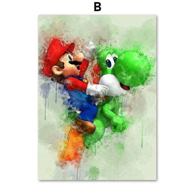 2 Декор детской комнаты Super Mario Bros. Yoshi аниме Акварельная игра настенная живопись на холсте скандинавские плакаты и принты настенные картины - Цвет: 2