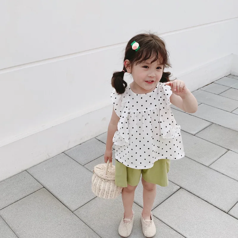 Милые летние футболки для младенцев Кукольные блузки в горошек девочек