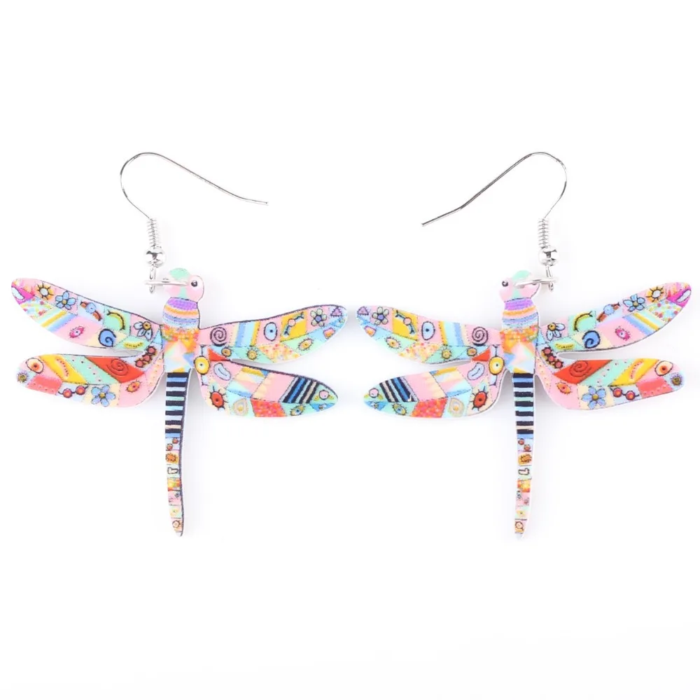 Женские акриловые серьги со стрекозой милые длинные с мультяшным рисунком