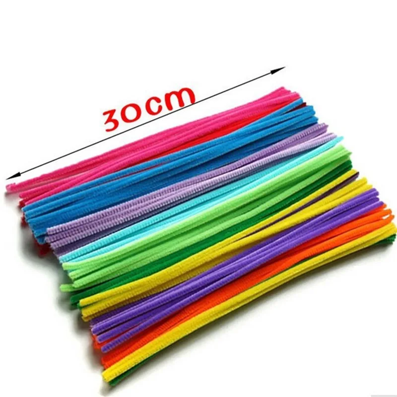 

H 100pcs Rainbow Colors Stems Plush Sticks Kindergarden Education Toys DIY Handmade Craft Creativity Devoloping Toys -1