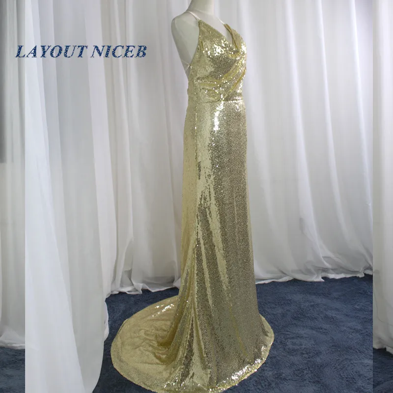 Блестящее Золотое Платье Русалка для выпускного вечера 2017 вечерние платья