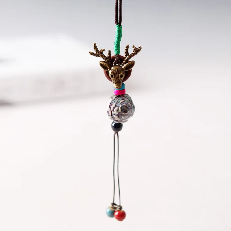 Handmade Ethnic Jewelry Women's Long Hand Made Ceramic Beads Deer Head Flower Pendant Sweater Chain Necklace WW-169 | Украшения и
